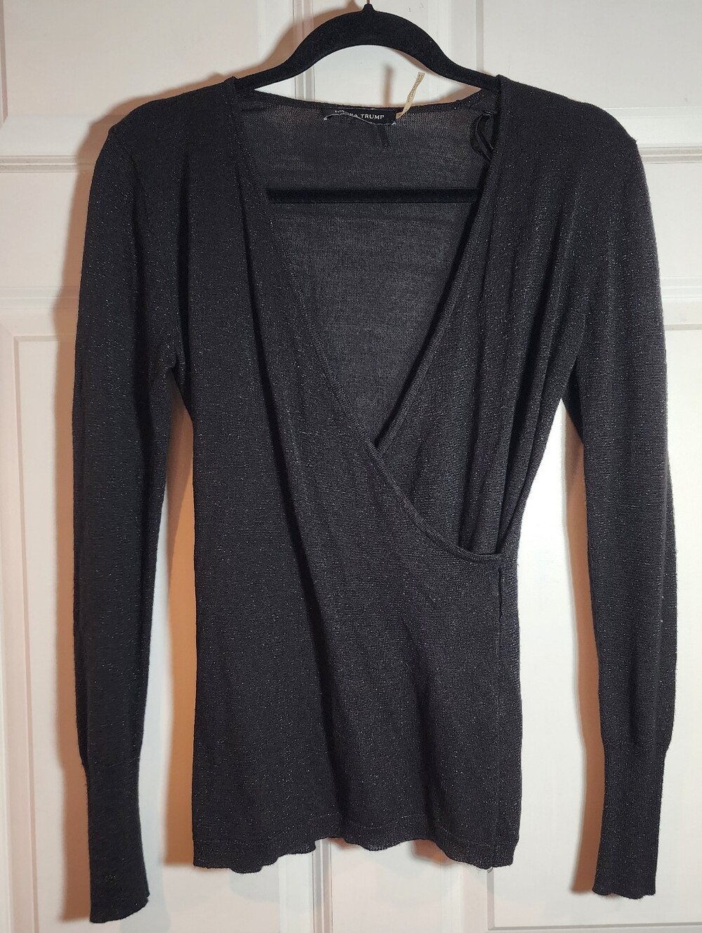 Ivanka Trump Sparkle Black Wrap-Style Long Sleeve Top Lightweight XS